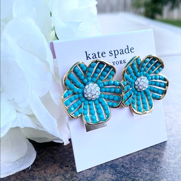 NWT KATE SPADE ♠️ GLISTENING PETALS FLOWER STATEMENT EARRINGS - Picture 6 of 10